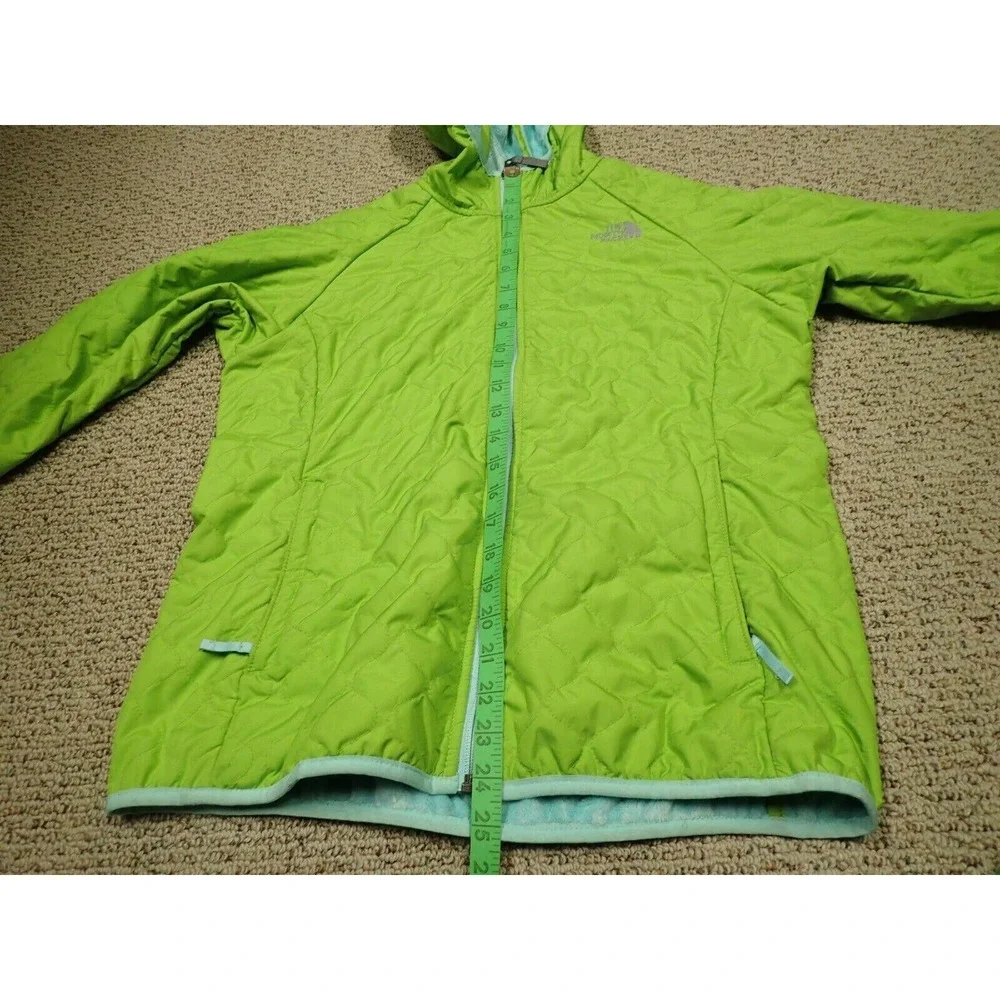 the NORTH FACE HOODED QUILTED FLEECE‎ LINED JACKET in Girl's Size XL 18 Green